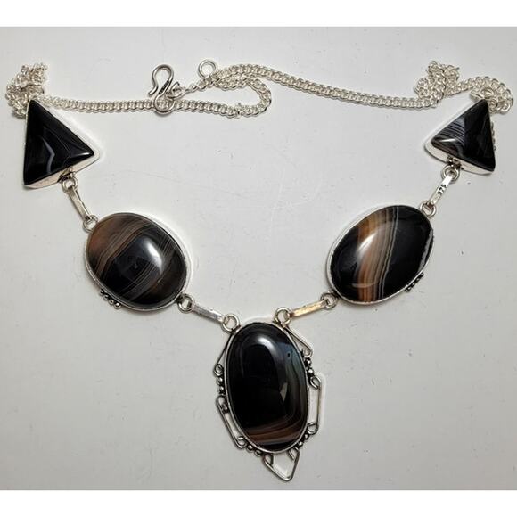 Striking Black Agate Necklace - Sterling Silver Statement Jewelry - Picture 10 of 10